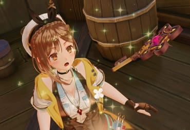 Ryza looking up in astonishment at a floating key in Atelier Ryza 3: Alchemist of the End and the Secret Key