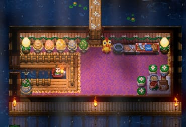 A player dressed as a giant chicken and surrounded by Easter accouterments in Core Keeper