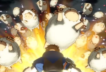 Gran looking at a giant explosion of sheep in Granblue Fantasy Versus: Rising