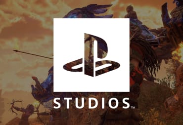 The PlayStation Studios logo overlaid on a shot from Guerrilla Games' Horizon Forbidden West