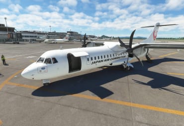 Microsoft Flight Simulator ATR 72 in JAC livery parked at Kagoshima airport