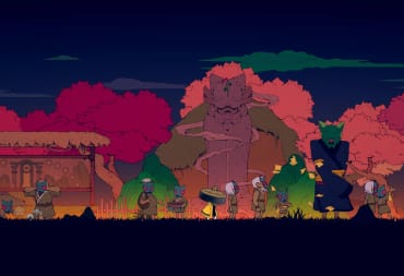 A queue of people wearing masks in a twilit Taopunk world in the Red Candle platformer Nine Sols