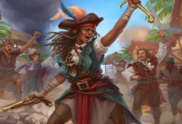Artwork from Pathfinder Lost Omens Firebrands featuring a swashbuckling pirate surrounded by a cheering crowd