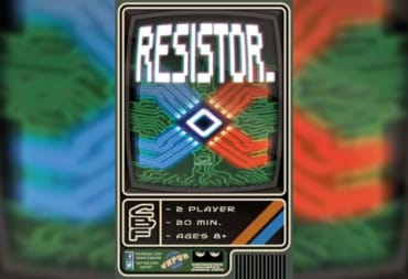 RESISTOR_ Game COver ARt showing bright blue and orange circuitry with the game logo at the top of the box