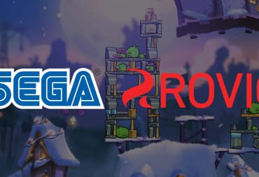 The Sega and Rovio logos overlaid on an image of Angry Birds 2, a Rovio game