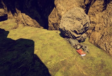 Survival: Fountain of Youth Book Locations Map Guide - Cover Image Man Crushed by a Rock in a Canyon with a Book Nearby