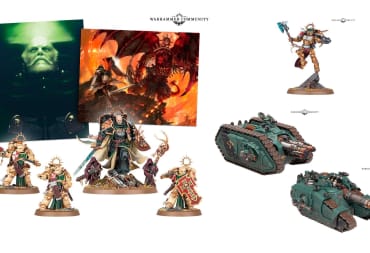 An image of several Warhammer 40K New Releases including The Lion, Horus Heresy Tanks, Commander Dante and more