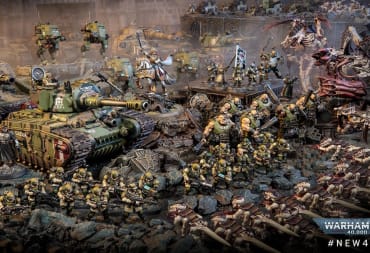 An army of Imperial Guard facing a group of Tyranids in Warhammer 40k 10th Edition