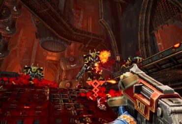 The player shooting at enemies in Warhammer 40k: Boltgun