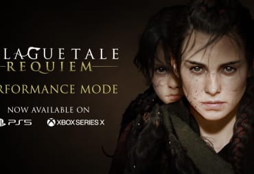 Amicia and Hugo looking serious next to the announcement of the new A Plague Tale: Requiem 60 FPS mode