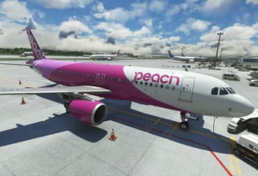Fenix Airbus A320 at Tokyo Narita in Peach Livery in Microsoft Flight Simulator
