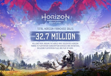 A banner that announces Horizon franchise sales, including Horizon Forbidden West sales, hitting 32.7 million