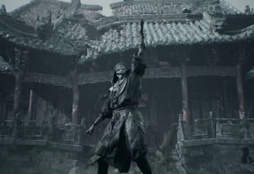 A masked character thrusting their hand in the air in Phantom Blade 0