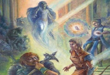 Artwork from the cover of the 2015 release of Tunnels & Trolls featuring a group of adventurers and a horde of monsters