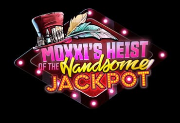 Artwork depicting the logo for the Borderlands 3 DLC: Moxxi's Heist of the Handsome Jackpot, primarily made of vibrant colours and casino-esque paraphernalia 