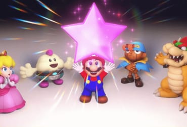 Super Mario RPG Remake showing Mario holding up a super stars 