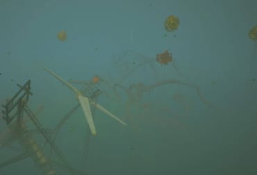 Where to Find Resources in Forever Skies - Cover Image Destroyed Wind Turbine with Synthetics and Metals Floating in the Air