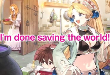 A shot of Marie relaxing in an alchemical atelier with the caption "I'm done saving the world!" in Atelier Marie Remake: The Alchemist of Salburg