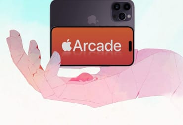 GRIS' mother from the video game Gris holds an iPhone in her hand, showcasing the Apple Arcade logo