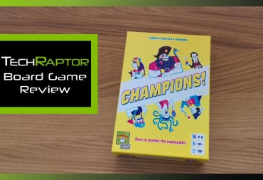 An image of the game Champions! with text reading TechRaptor Board Game Review