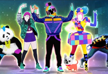 Just Dance 2016 Artwork depicting various colorful characters posing like a super hero team, including a panda in rave glases, and a ripe off of Daft Punk. 
