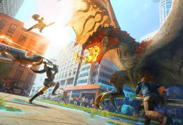 Players battling a huge dragon-like monster in Monster Hunter Now