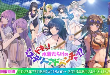 Muv-Luv Dimensions Summer Event Art featuring heroines wearing swimsuits