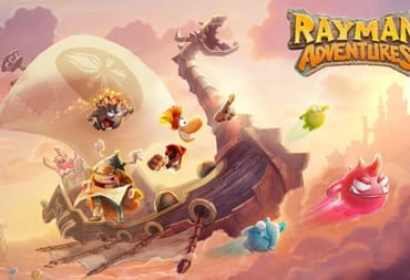 Rayman Adventures Key Art Depicting several colorful characters on a viking longship that appears to be floating in the sky. The title Rayman Adventures is written at the top of the image in block capitals