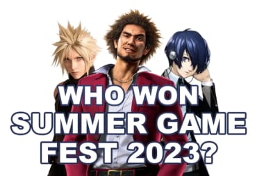 White background with Cloud Strife, Ichiban, Persona 3 Protagonist. Text reads "WHO WON SUMMER GAME FEST 2023?"