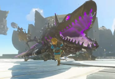 Link running away from a giant crocodile monster in Zelda: Tears of the Kingdom, which has once again dominated UK boxed charts