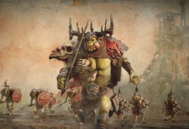 Killaboss Dankfear leading a troupe of Orruks in the new Warhammer Age of Sigmar: Realms of Ruin Faction Focus video