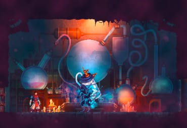 The Collector facing down the main character in the former's lab in Dead Cells