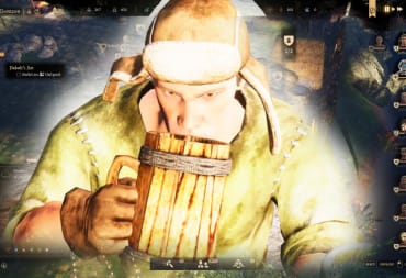 Gord screenshot with a man drinking bear laid over a screenshot from the main game