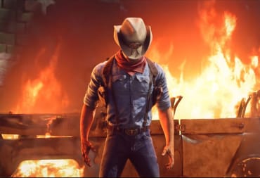 The mercenary Tex standing against a backdrop of a burning vehicle in a Jagged Alliance 3 console release trailer still