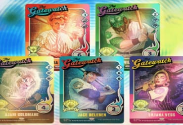 Card artwork of several Planeswalkers as Baseball stars from the Magic Secret Lair Fall Superdrop 2023.