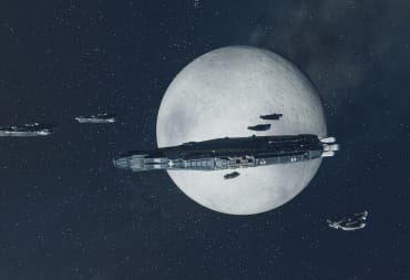 Image of a Cruiser In Front of A Moon In Starfield
