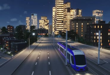Cities Skylines 2 Tram with Cityscape