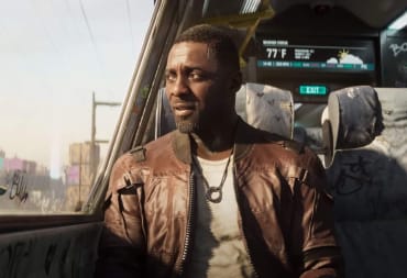 Idris Elba as Solomon Reed looking out of a train window in Cyberpunk 2077: Phantom Liberty