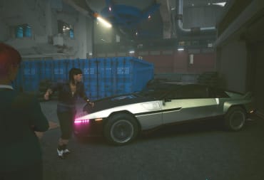 The player looks at a man and a high-end sports car.