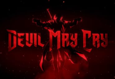 The logo for the Devil May Cry animated series in blood red letters on a dark background.