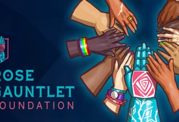 The logo for the Rose Gauntlet Foundation, showing several hands of different colors and sizes joined together in a circle.