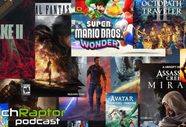 Image of a number of games that have released in 2023 with the techraptor podcast overlaid on top