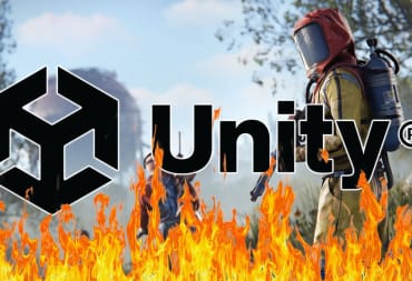 Unity Logo on Fire With Rust Background