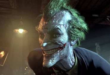 The Joker grinning at the camera in Batman: Arkham Trilogy