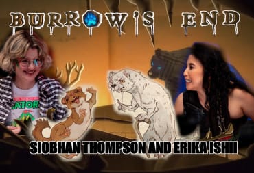 Images of Siobhan Thompson and Erika Ishii and the characters they portray in Dimension 20: Burrow's End