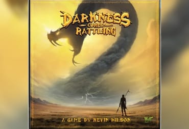Darkness Comes Rattling cover art showing a giant snake made of smoke swallowing the sun