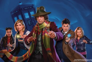 Key Art showing the Tardis behind the Fourth, Thirteenth, and Tenth doctor, as well as Jasmin and Rose