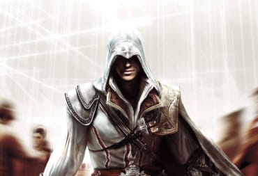 Ezio smirking at the camera in Assassin's Creed II, a Ubisoft game