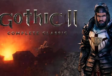 Art for the Gothic II Switch port, which depicts a serious-looking soldier in heavy armor looking at the camera