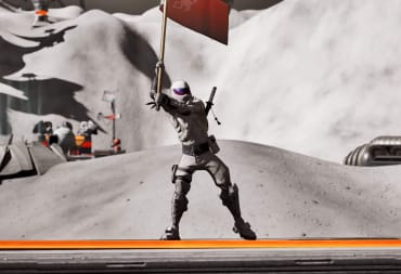 A Fortnite character waving a flag in the new Keoken Interactive Deliver Us The Moon Fortnite map